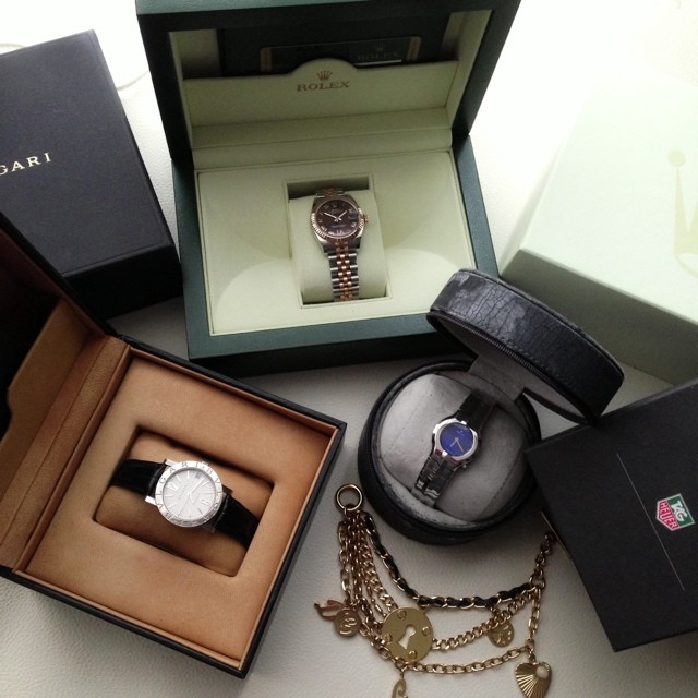 Day 1/5 of #designerluxurychallenge! Was tagged by @nnnekko & @jolenechis to show some of my decadent pleasures. Not much of a collection yet, but each of these #wristbling have a story behind them! Tagging @nonno_sg to share her designer collections!
